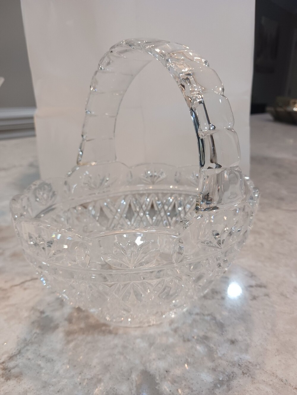 Cut Crystal Basket with Handle - Clear